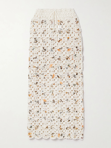  Agua By Agua Bendita Agua By Agua Bendita - + Net Sustain Arroyo Caracola Embellished Printed Crepe And Crocheted Cotton Midi Skirt - White 