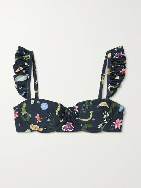  Agua By Agua Bendita Agua By Agua Bendita - + Net Sustain Kiwi Tesoro Embellished Ruffled Printed Recycled Bikini Top - Blue 