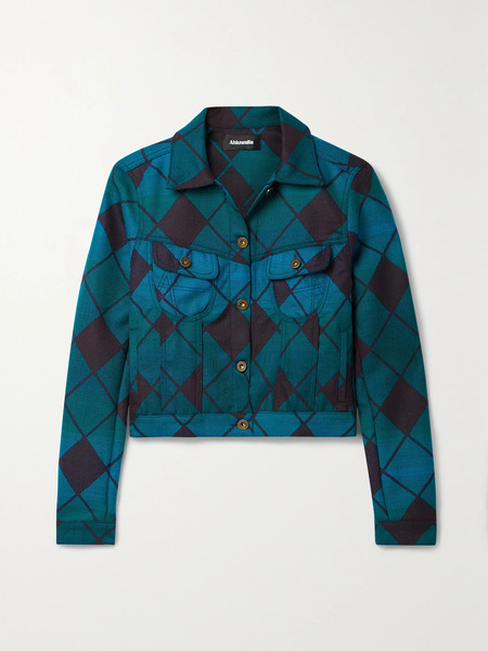  Ahluwalia Ahluwalia - Cropped Merino Wool-jacquard Jacket - Navy 