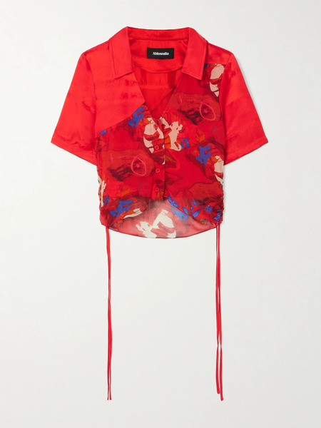  Ahluwalia Ahluwalia - Priya Layered Satin And Printed Chiffon Shirt - Uk 12 