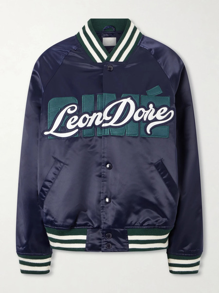  Aimé Leon Dore Aimé Leon Dore - Logo-embroidered Satin Padded Varsity Jacket - Navy 