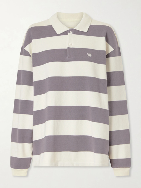  Aimé Leon Dore Aimé Leon Dore - Striped Cotton-jersey Polo Sweater - Gray 