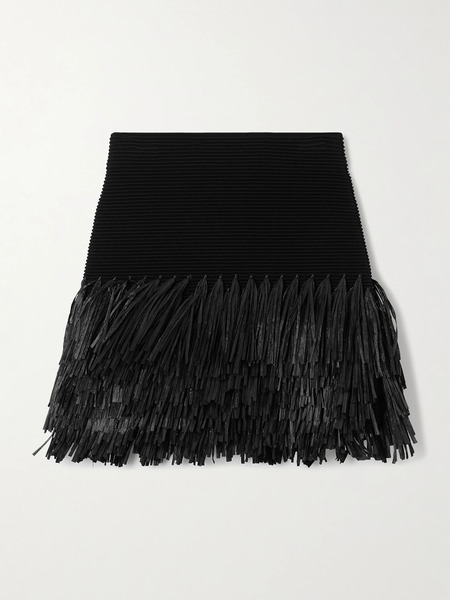  Aje Aje - Agave Fringed Raffia-trimmed Ribbed-knit Mini Skirt - Black 