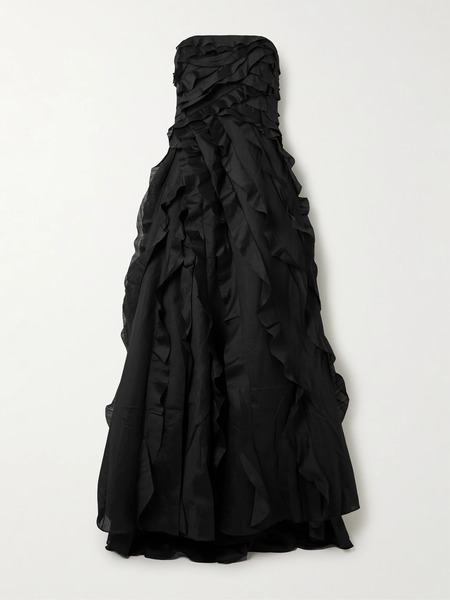  Aje Aje - Allairie Strapless Ruffled Shirred Faille Gown - Black 