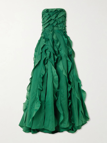  Aje Aje - Allairie Strapless Ruffled Shirred Faille Gown - Green 