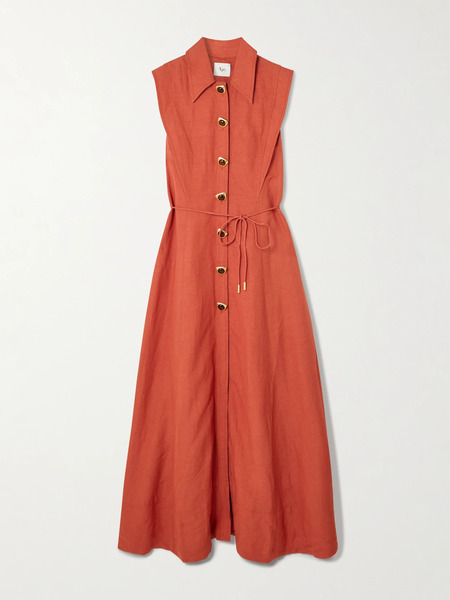  Aje Aje - Belted Embellished Linen-blend Maxi Shirt Dress - Orange 