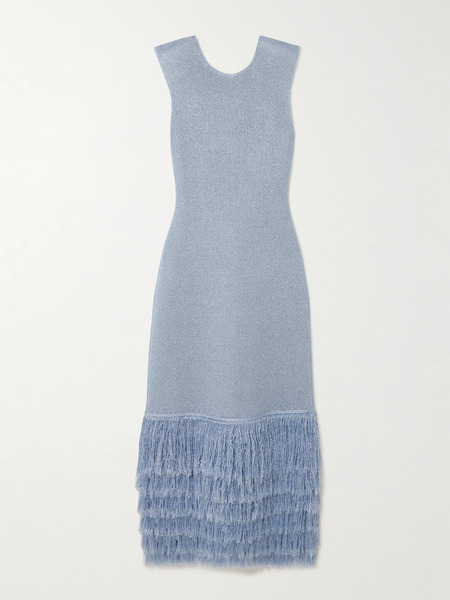  Aje Aje - Breeze Fringed Metallic Knitted Midi Dress - Blue 