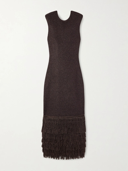  Aje Aje - Breeze Fringed Metallic Knitted Midi Dress - Brown 