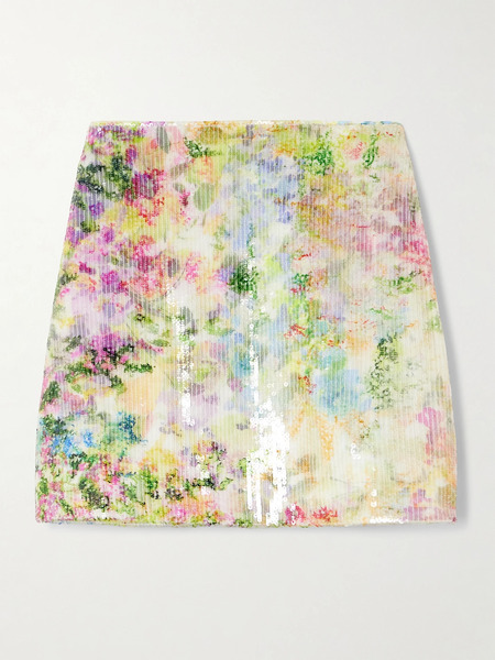  Aje Aje - Dahlia Floral-print Sequined Mesh Mini Skirt - Green 