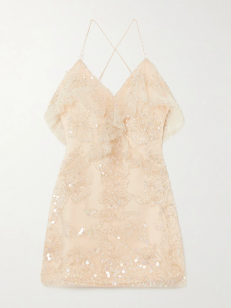  Aje Aje - Iridescence Ruffled Beaded Tulle Mini Dress - Cream 