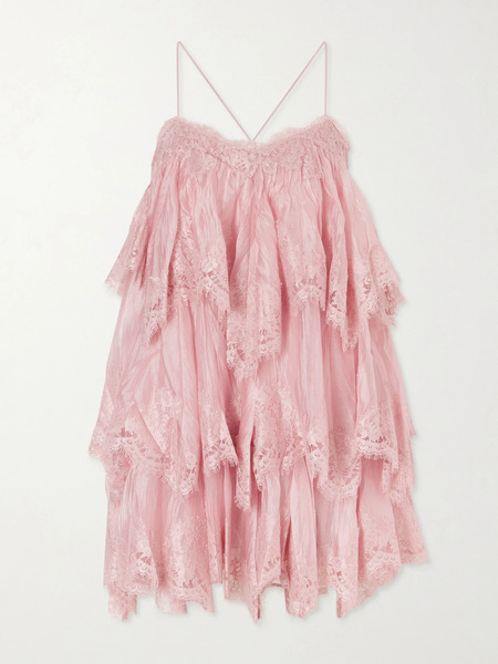  Aje Aje - Ophelia Lace-trimmed Crinkled-satin Mini Dress - Pink 