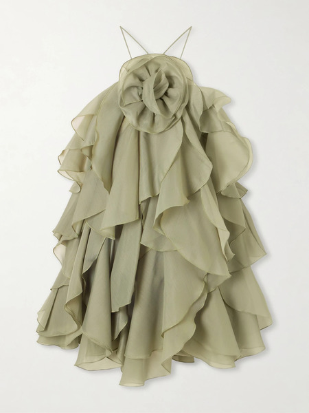  Aje Aje - Pandorea Appliquéd Ruffled Layered Chiffon Mini Dress - Green 