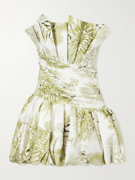  Aje Aje - Strapless Ruched Floral-print Cotton-poplin Mini Dress - Green 
