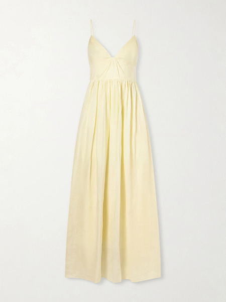  Aje Aje - Vacation Gathered Ramie Midi Dress - Yellow 