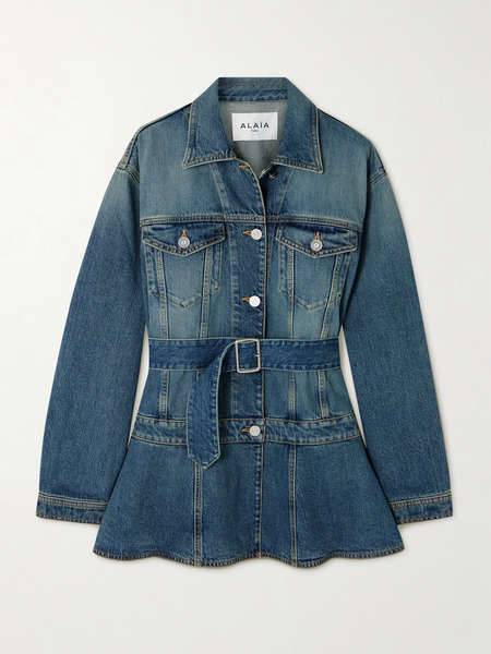  Alaïa Alaïa - Belted Denim Peplum Jacket - Blue 
