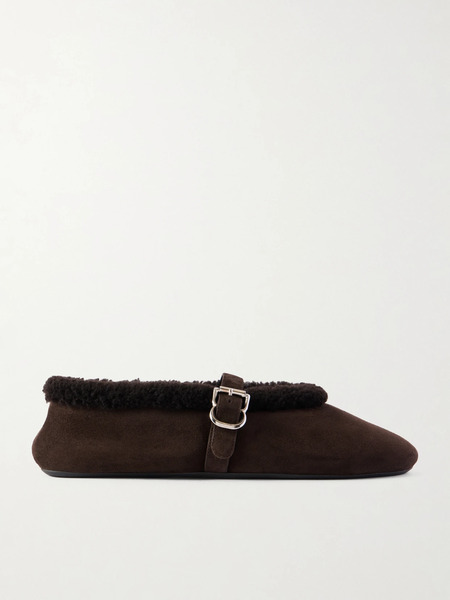  Alaïa Alaïa - Buckled Shearling Ballet Flats - Brown 