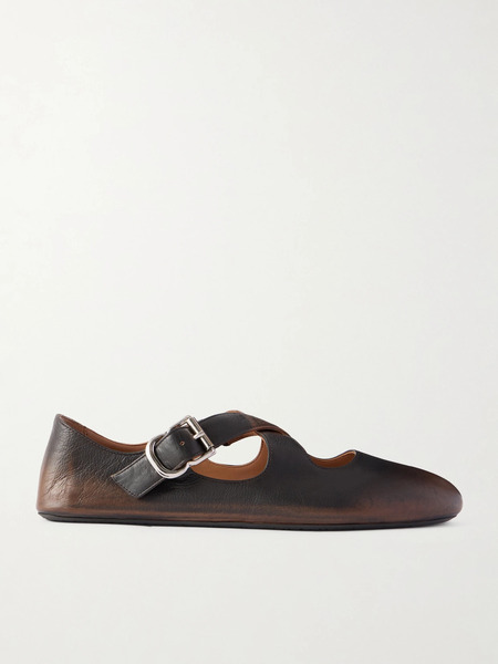  Alaïa Alaïa - Criss Cross Leather Ballet Flats - Brown 