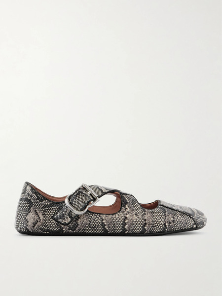  Alaïa Alaïa - Criss Cross Leather-trimmed Snakeskin Ballet Flats - Snake Print 