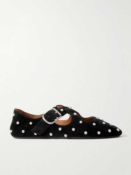  Alaïa Alaïa - Criss Cross Studded Suede Ballet Flats - Black 