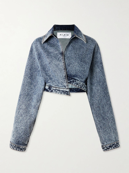 Alaïa Alaïa - Cropped Asymmetric Denim Jacket - Blue 