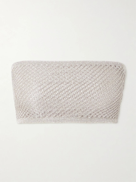  Alaïa Alaïa - Cropped Metallic Open-knit Bandeau Top - Silver 
