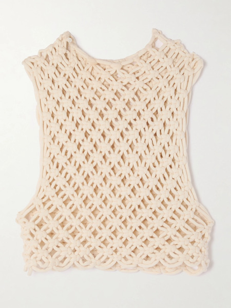  Alaïa Alaïa - Cropped Open-knit Cotton-blend Tank - Neutral 