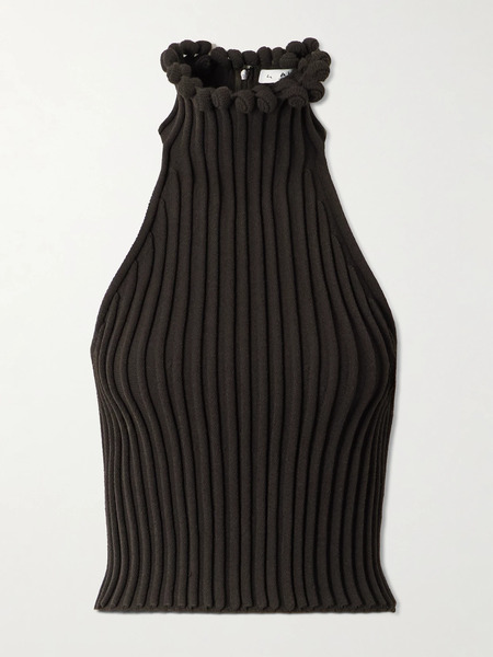  Alaïa Alaïa - Cropped Ribbed-knit Top - Dark Gray 