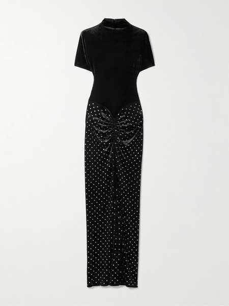  Alaïa Alaïa - Crystal-embellished Ruched Velvet Midi Dress - Black 