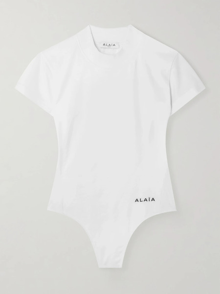  Alaïa Alaïa - Embroidered Stretch-cotton Jersey Bodysuit - White 