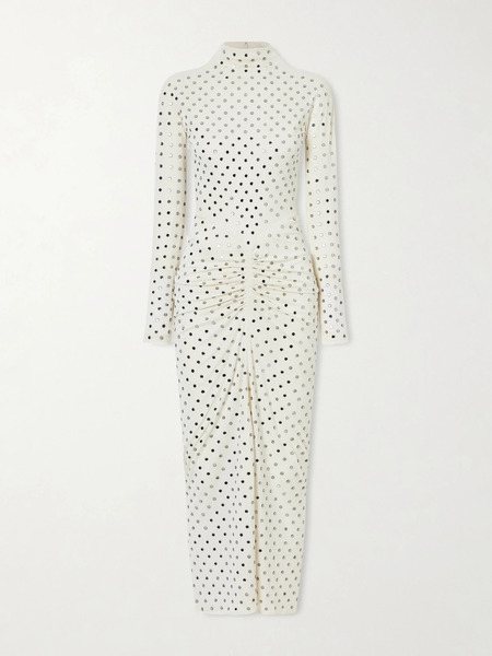  Alaïa Alaïa - Gathered Crystal-embellished Jersey Midi Dress - White 