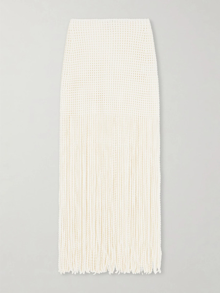  Alaïa Alaïa - Knitted Fringed Midi Skirt - White 