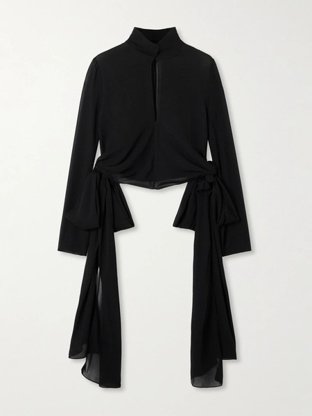  Alaïa Alaïa - Knotted Crepe De Chine Blouse - Black 