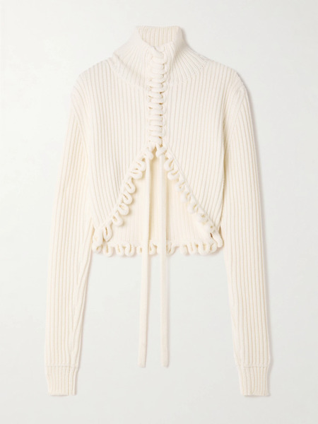  Alaïa Alaïa - Lace-up Ribbed Wool Sweater - Off-white 
