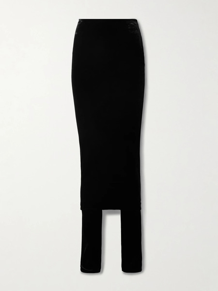  Alaïa Alaïa - Layered Stretch-velvet Straight-leg Pants - Black 