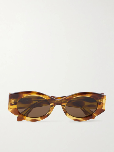  Alaïa Alaïa - Lettering Round-frame Tortoiseshell Acetate Sunglasses - Yellow 