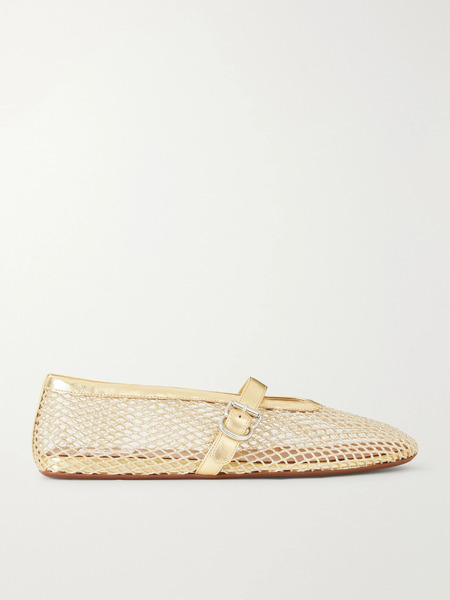  Alaïa Alaïa - Metallic Leather-trimmed Mesh Ballet Flats - Gold 