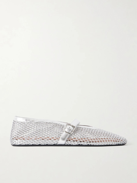  Alaïa Alaïa - Metallic Leather-trimmed Mesh Ballet Flats - Silver 