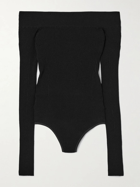  Alaïa Alaïa - Off-the-shoulder Ribbed-knit Bodysuit - Black 
