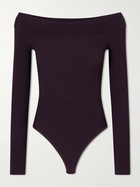  Alaïa Alaïa - Off-the-shoulder Ribbed-knit Bodysuit - Dark Purple 