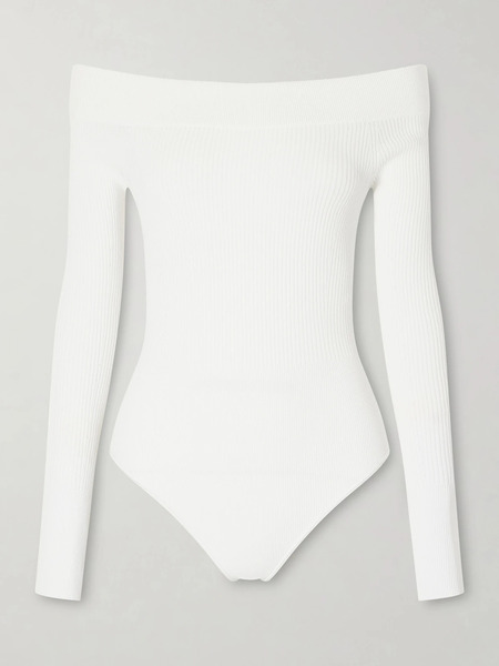  Alaïa Alaïa - Off-the-shoulder Ribbed-knit Bodysuit - White 