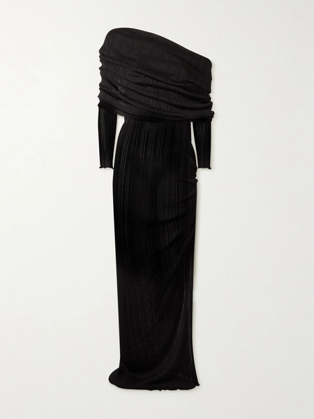  Alaïa Alaïa - One-shoulder Draped Pointelle-knit Maxi Dress - Black 