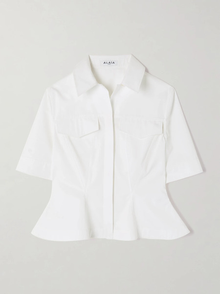  Alaïa Alaïa - Paneled Cotton-poplin Peplum Shirt - White 
