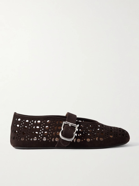 Alaïa Alaïa - Perforated Suede Ballet Flats - Brown 