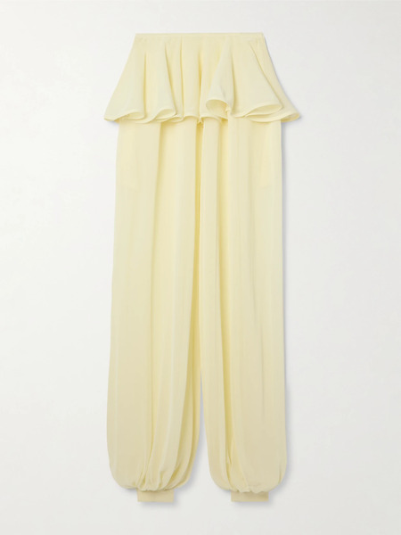  Alaïa Alaïa - Pleated Georgette Peplum Tapered Pants - Pastel Yellow 