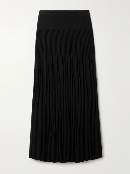 Alaïa Alaïa - Pleated Wool Midi Skirt - Black 