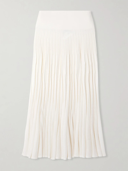  Alaïa Alaïa - Pleated Wool Midi Skirt - White 