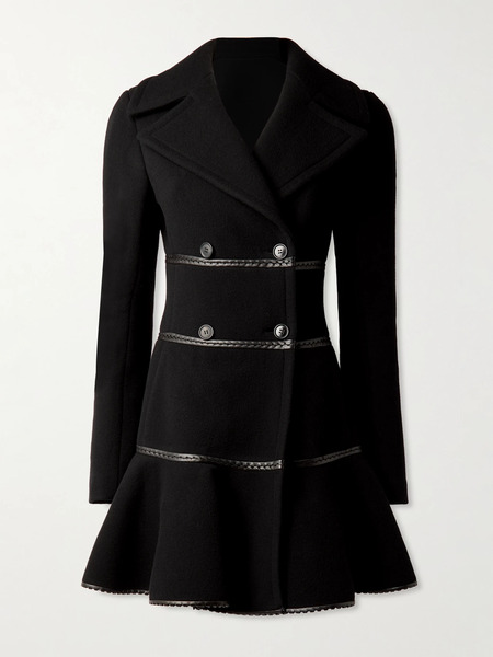  Alaïa Alaïa - Princess Double-breasted Leather-trimmed Wool Peplum Coat - Black 