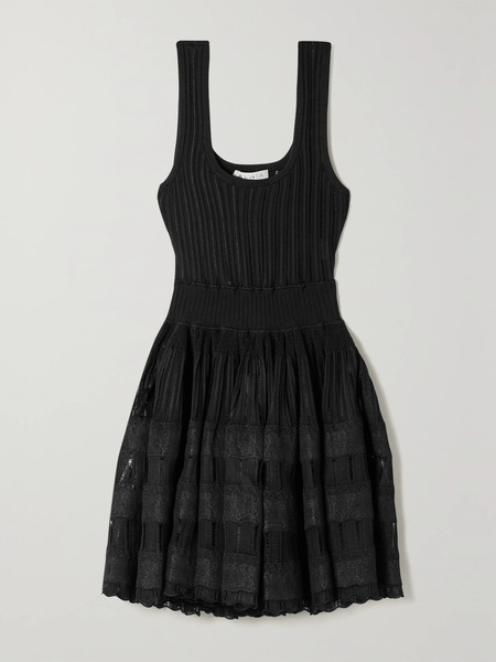  Alaïa Alaïa - Ribbed Pointelle-knit Mini Dress - Black 