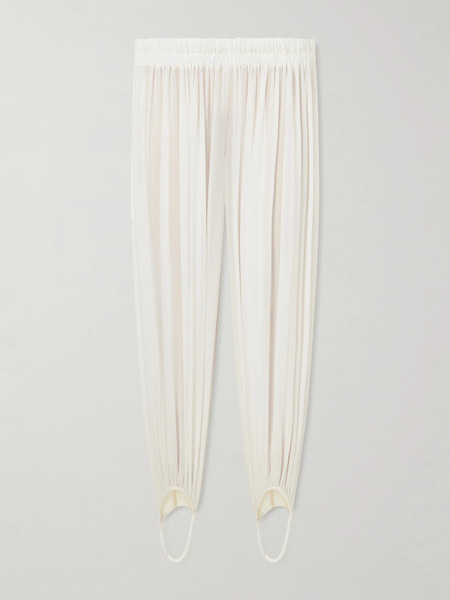  Alaïa Alaïa - Shirred Silk-blend Georgette Tapered Pants - Off-white 