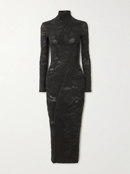  Alaïa Alaïa - Silk-blend Jacquard-knit Midi Dress - Dark Gray 